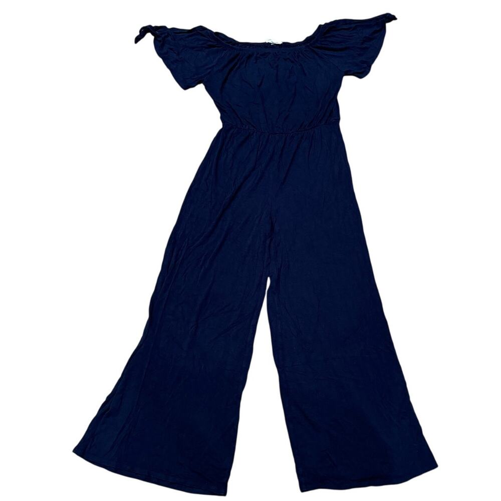 Rolla Coster Off Shoulder Wide Leg Flared Jumpsuit Medium Navy Blue Stretch - Picture 2 of 7